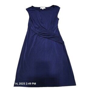 LOFT Dress Women's Size 6 Navy Faux Wrap Sleeveless Lined Rouching Knee Length